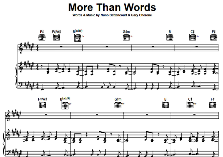 Extreme More Than Words Free Sheet Music Pdf For Piano The Piano Notes