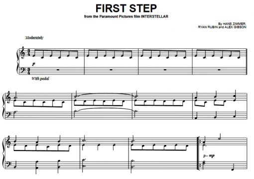 Hans Zimmer First Step From Interstellar Free Sheet Music Pdf For