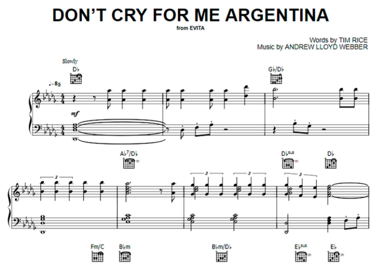 Madonna Dont Cry For Me Argentina Free Sheet Music PDF For Piano The