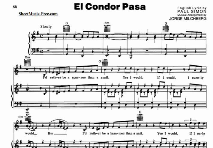 Simon And Garfunkel El Condor Pasa Free Sheet Music Pdf For Piano The