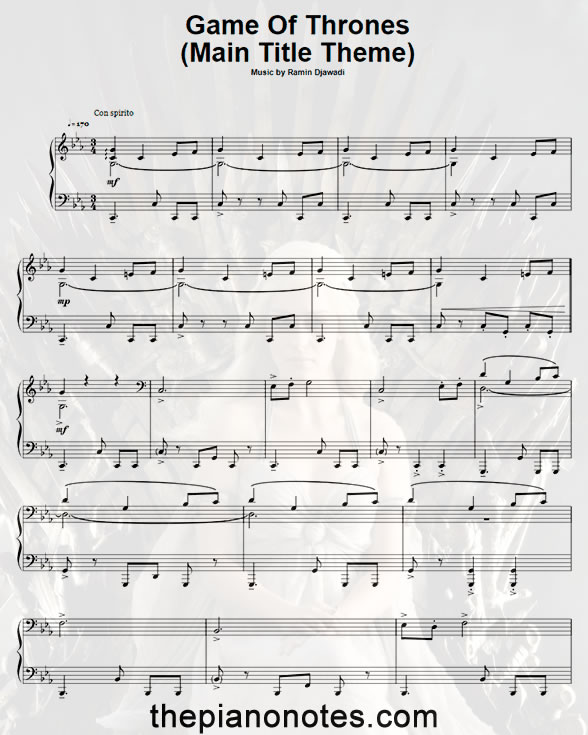 game of thrones sheet music