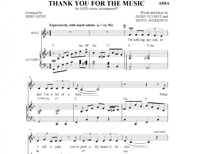 Abba Thank You For The Music Free Sheet Music Pdf For Piano The Piano Notes 9240