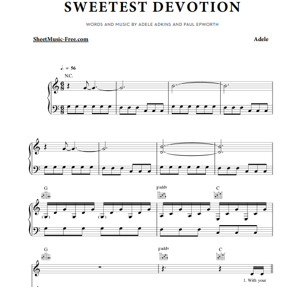 Adele - Sweetest Devotion Free Sheet Music PDF for Piano 2 Adele Sweetest Devotion