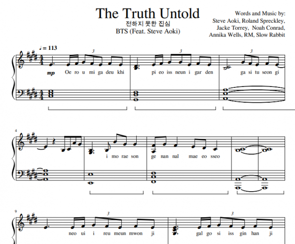 BTS - The Truth Untold Free Sheet Music PDF for Piano | The Piano Notes