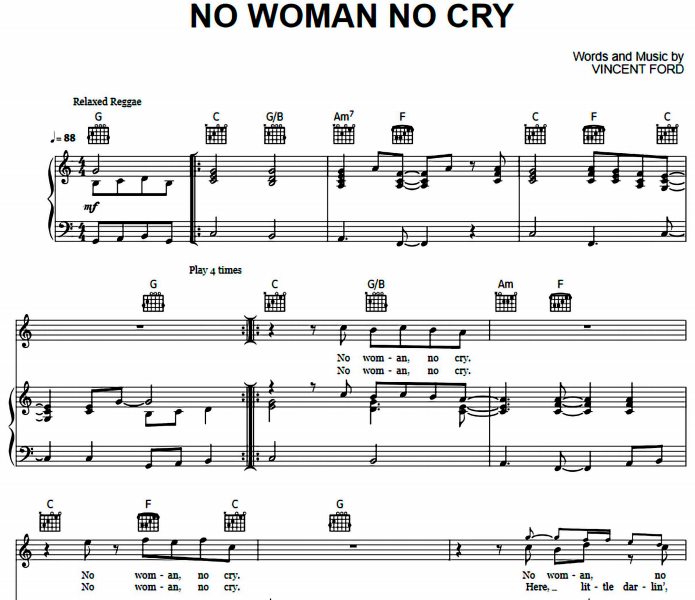 Bob Marley - No Woman, No Cry - Sheet Music for String Quartet