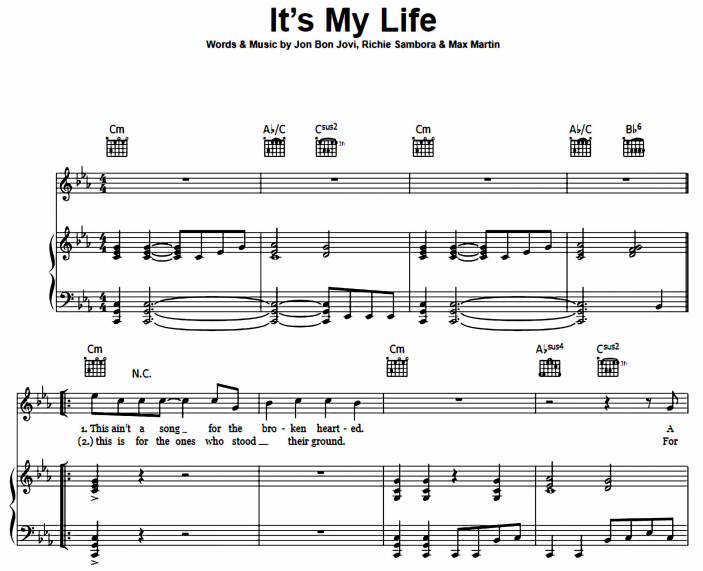 Bon Jovi It S My Life Free Sheet Music Pdf For Piano The Piano Notes