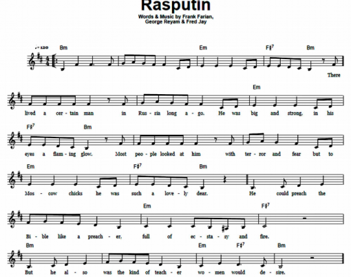 Boney M Rasputin Free Sheet Music Pdf For Piano The Piano Notes