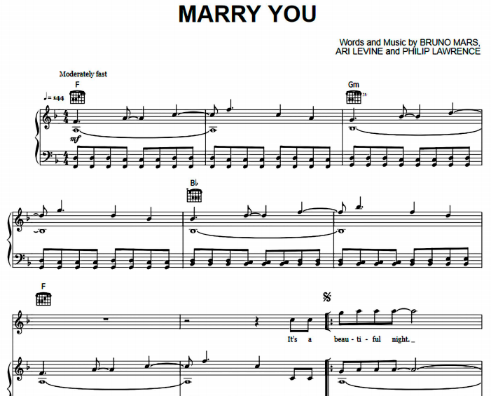 marry you bruno mars sheet music