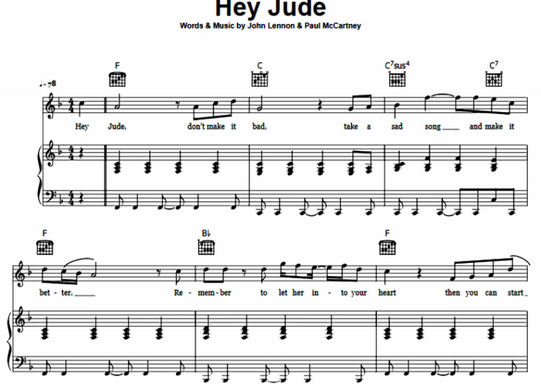 piano chords hey jude beatles
