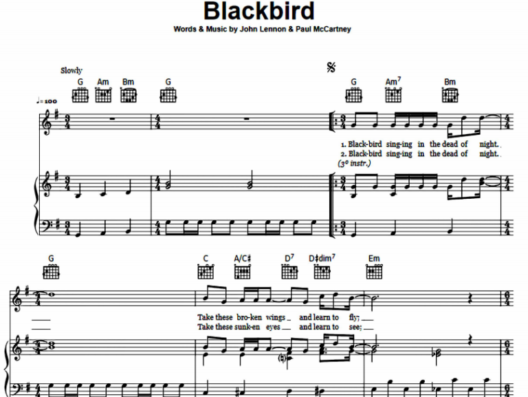 The Beatles - Blackbird Free Sheet Music PDF For Piano | The Piano Notes