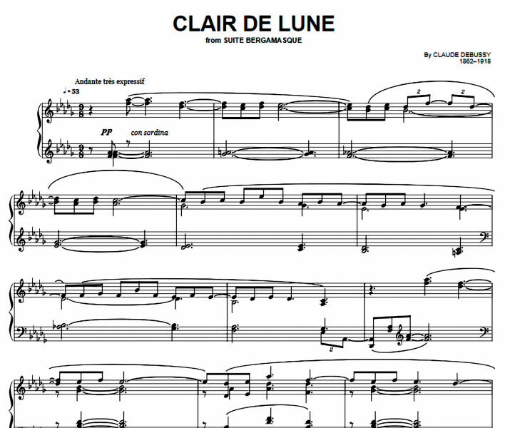 Debussy Clair De Lune Free Sheet Music Pdf For Piano The Piano Notes