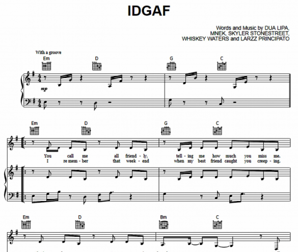 Dua Lipa - IDGAF Free Sheet Music PDF for Piano | The Piano Notes