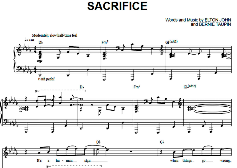 Elton John Sacrifice Sheet Music for Beginners in C Major - Download &  Print - SKU: MN0136811