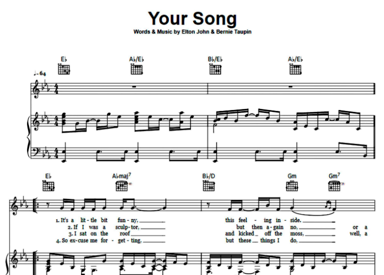 Elton John-Your Song Free Sheet Music PDF For Piano | The Piano Notes