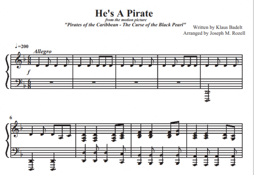 Hans Zimmer-He’s A Pirate Free Sheet Music PDF For Piano | The Piano Notes