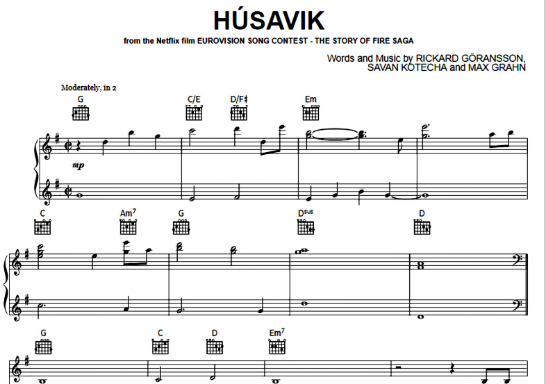 Husavik-Husavik (My Home Town) Free Sheet Music PDF for Piano 2 Husavik Husavik My Home Town