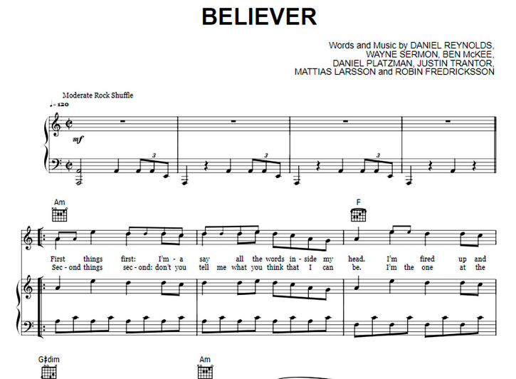 Imagine Dragons Believer Free Sheet Music Pdf For Piano The Piano Notes