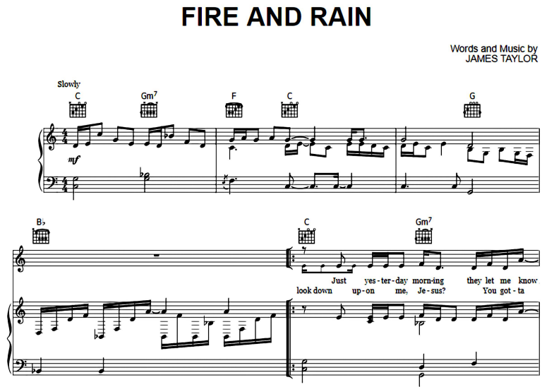 James Taylor-Fire And Rain Free Sheet Music PDF for Piano 2 James Taylor Fire And Rain