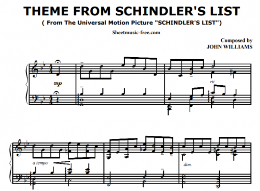 John Williams Theme From Schindlers List Free Sheet Music Pdf For Piano The Piano Notes 