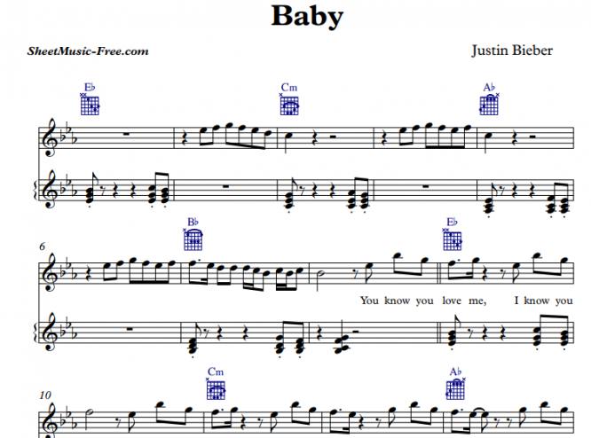 Justin Bieber-Baby Free Sheet Music PDF for Piano | The Piano Notes