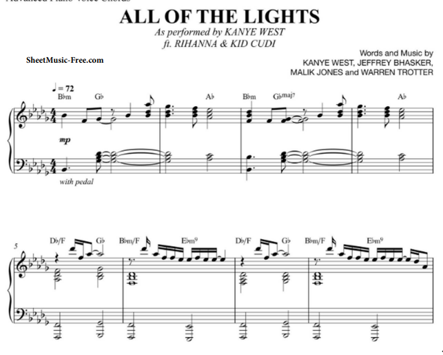 Staple ulovlig patois Kanye West-All Of The Lights Free Sheet Music PDF for Piano | The Piano  Notes