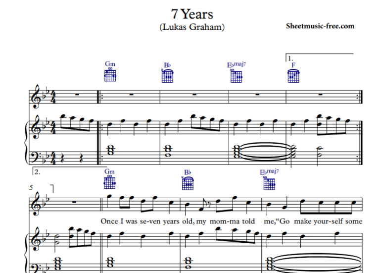 Lukas Graham 7 Years Free Sheet Music Pdf For Piano The Piano Notes