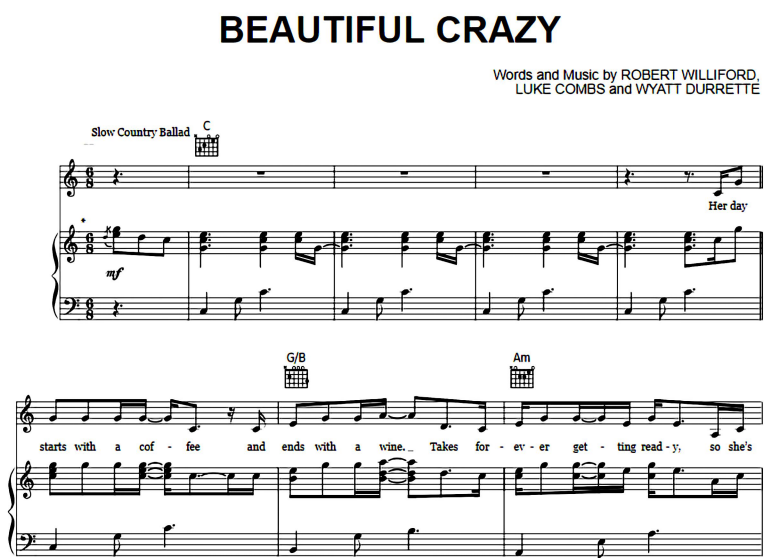 Luke CombsBeautiful Crazy Free Sheet Music PDF for Piano The Piano Notes