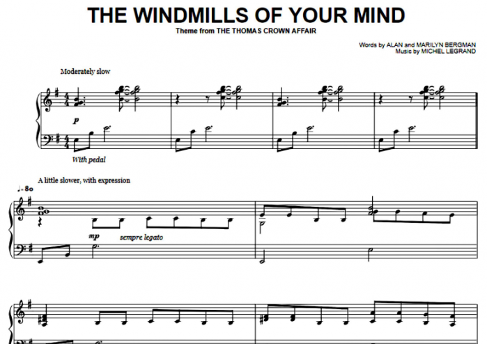 windmills of your mind michel legrand piano