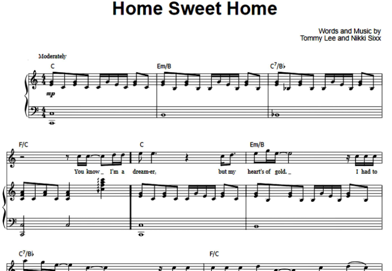 Motley Crue-Home Sweet Home Free Sheet Music PDF for Piano | The Piano ...