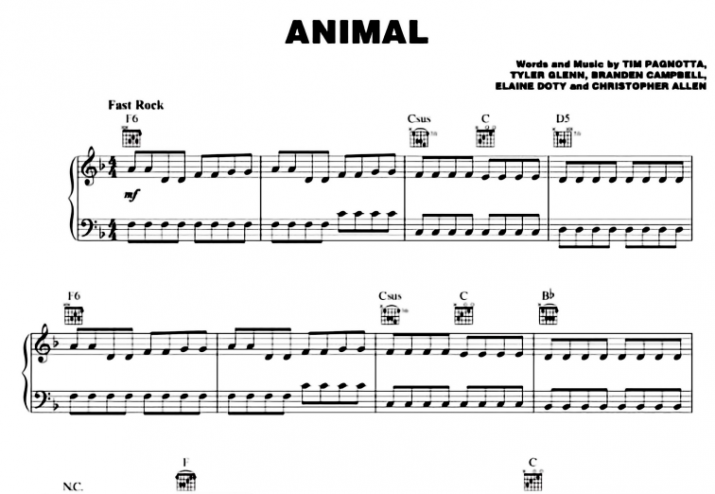 Neon Trees-Animal Free Sheet Music PDF for Piano | The Piano Notes