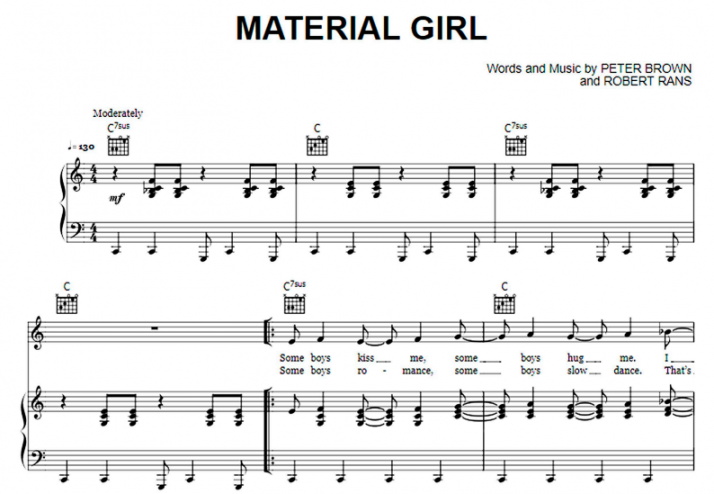 Madonna Material Girl Free Sheet Music Pdf For Piano The Piano Notes 0547