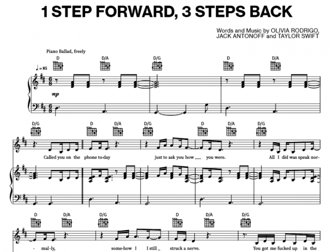 Olivia Rodrigo-1 Step Forward 3 Steps Back Free Sheet Music PDF For ...