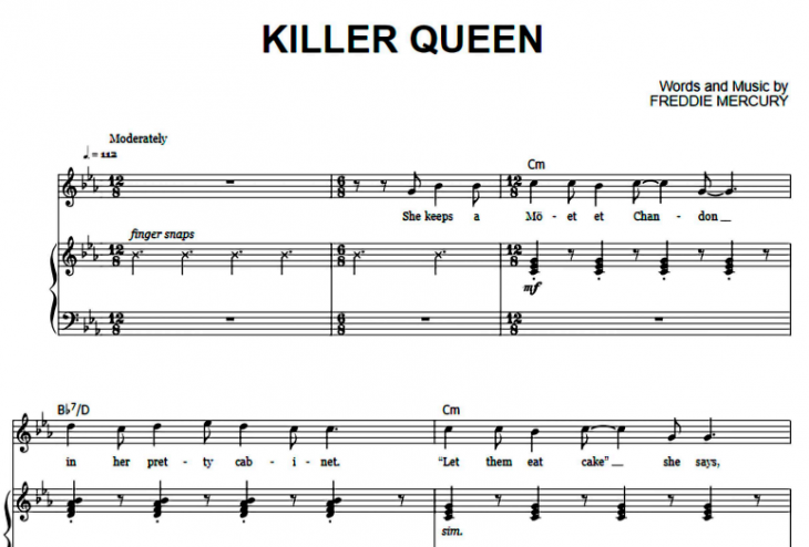 Queen Killer Queen Free Sheet Music Pdf For Piano The Piano Notes