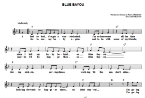 Roy Orbison-Blue Bayou Free Sheet Music PDF for Piano | The Piano Notes