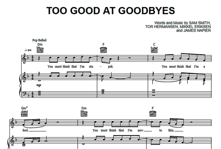 Too Good At Goodbyes Piano Sheet Sam Smith-Too Good At Goodbyes Free Sheet Music PDF for Piano | The