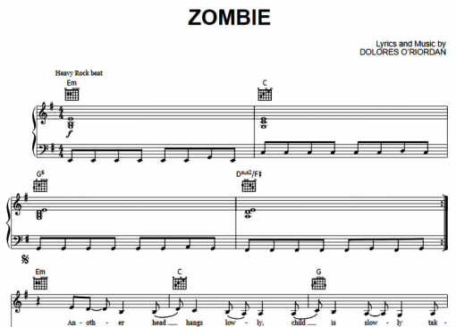 The Cranberries-Zombie Free Sheet Music PDF For Piano | The Piano Notes