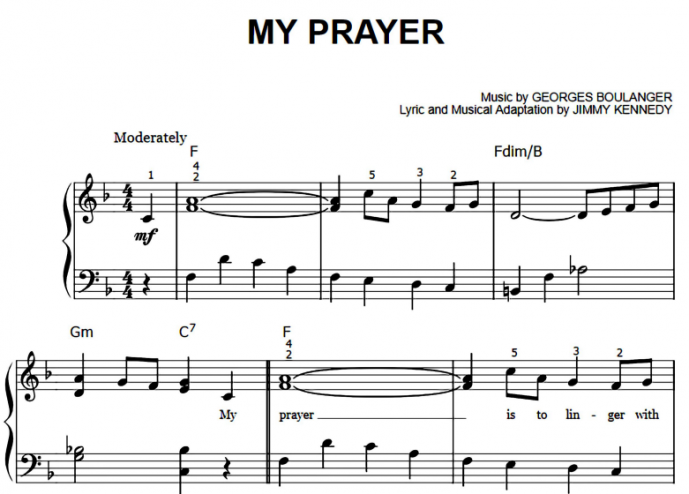 The Platters-My Prayer Free Sheet Music PDF for Piano | The Piano Notes