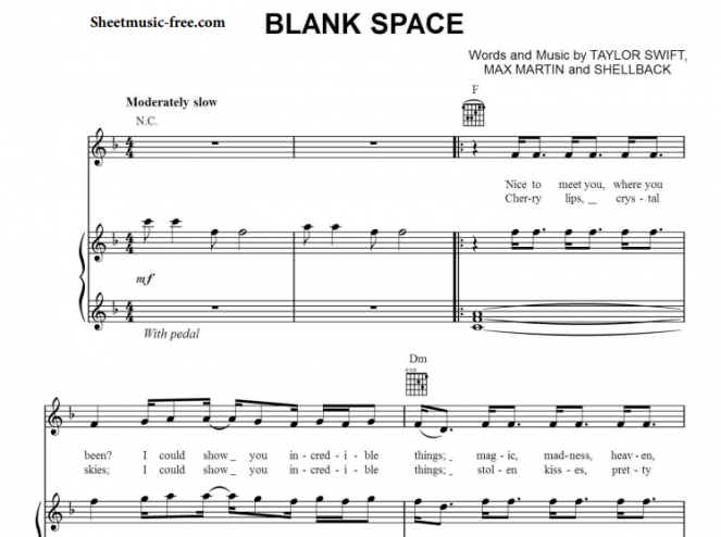 Taylor Swift Blank Space Free Sheet Music Pdf For Piano The Piano Notes 0409