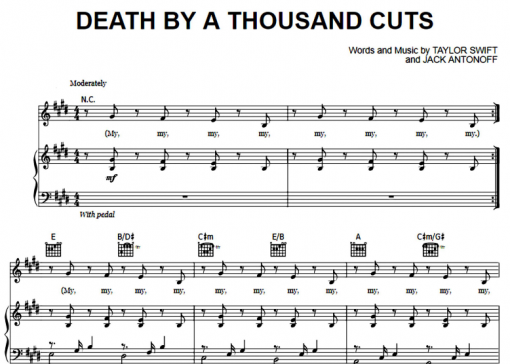 Taylor Swift-Death by A Thousand Cuts Free Sheet Music PDF for Piano ...