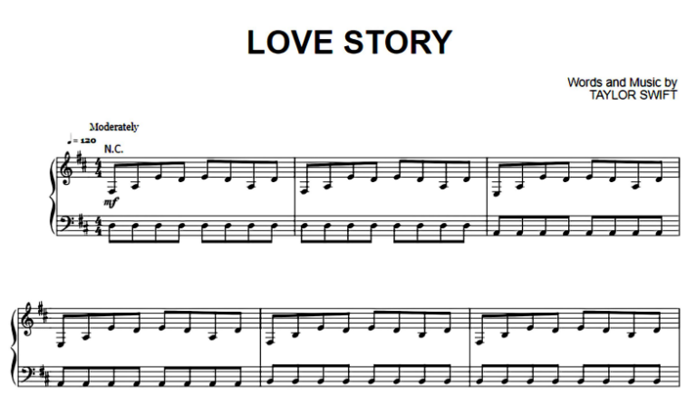 Taylor Swift Love Story Free Sheet Music PDF For Piano The Piano Notes   Taylor Swift Love Story 768x448 