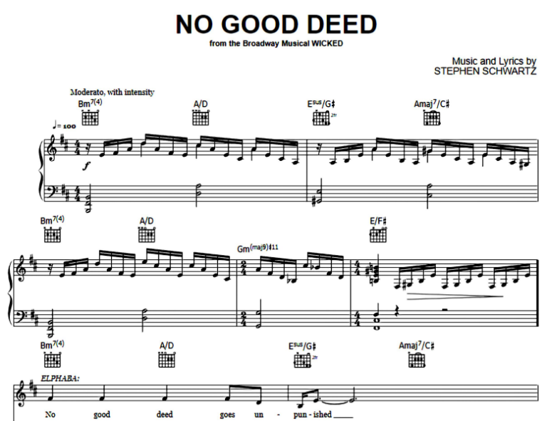 WickedNo Good Deed Free Sheet Music PDF for Piano The Piano Notes