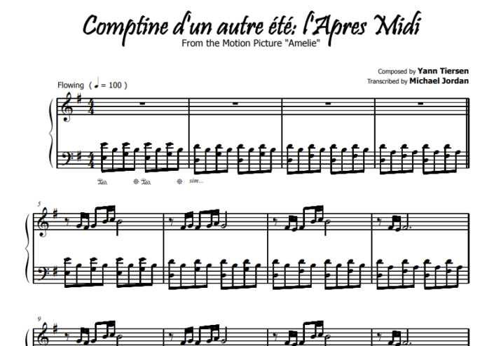 Yann Tiersen Comptine Dun Autre T Lapres Midi Free Sheet Music Pdf For Piano The Piano Notes