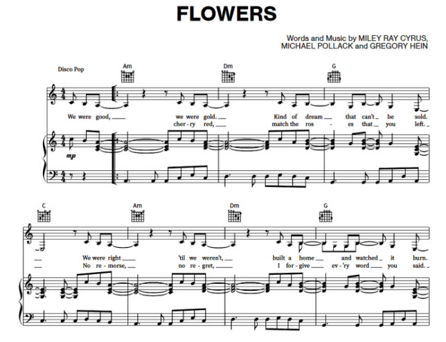 Miley Cyrus Flowers Free Sheet Music Pdf For Piano The Piano Notes 3272