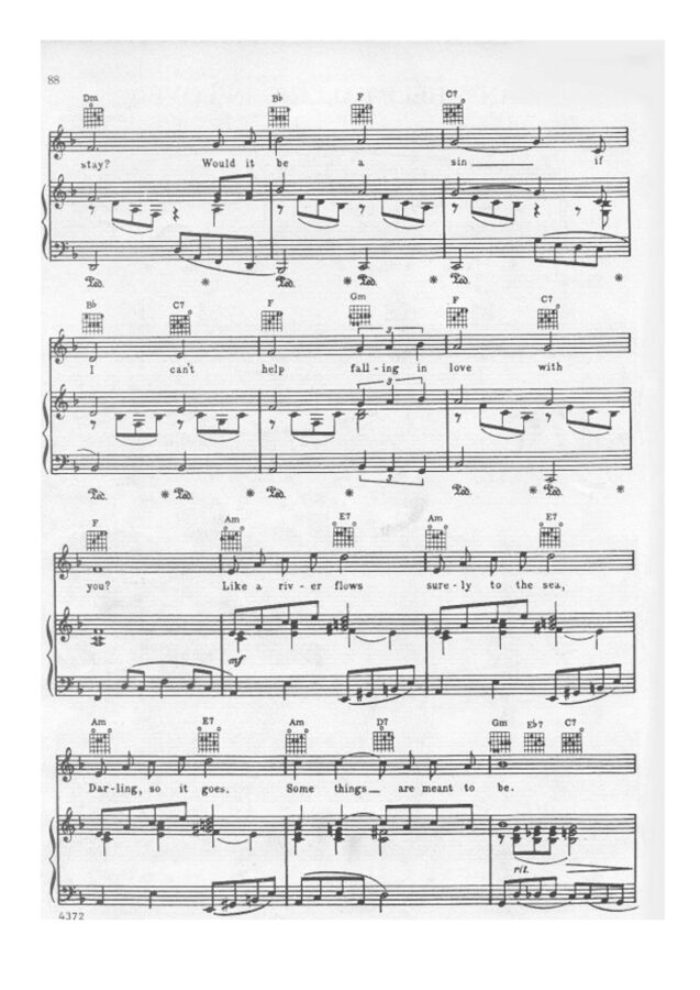 Cant Help Falling In Love Sheet Music Download The Piano Notes 2130